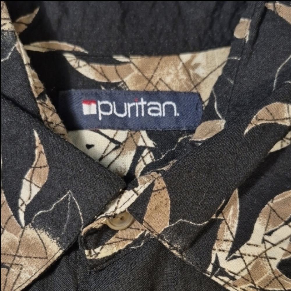 Puritan Mens Black and Tan Floral Short Sleeve Shirt